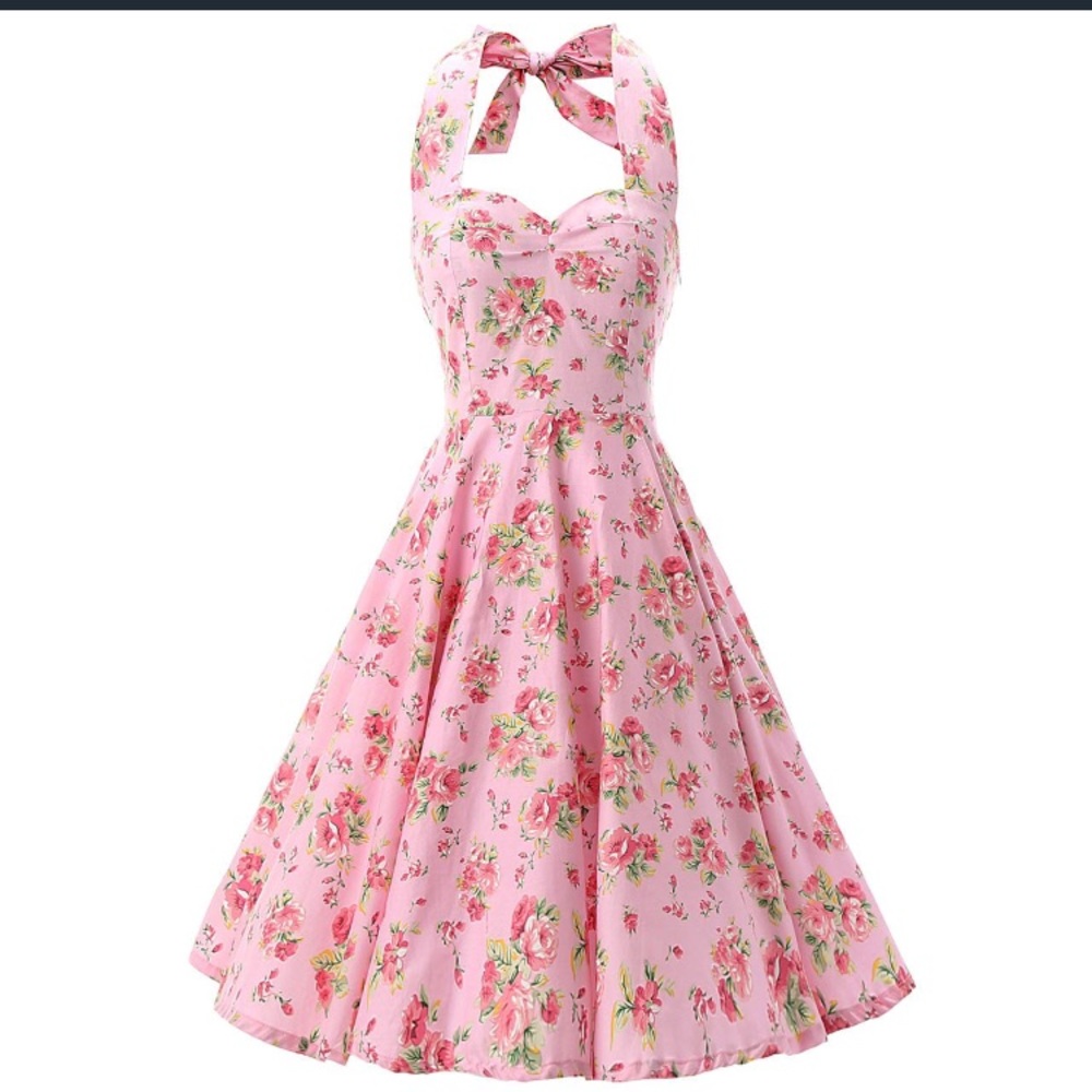 Pink vintage style halter dress - Picture 2 of 8